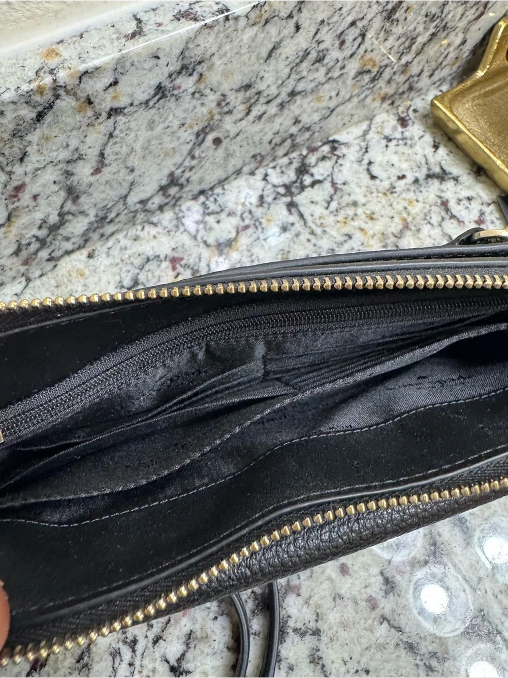 kate spade black pebbled leather crossbody with gold logo